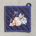Maison d' Hermine Pot Holders 100% Cotton Heat Resistant Potholders 8" x 8" Hot Pads with Loop BBQ, Cooking, Baking, Grilling, Kitchen, Handling Hot Pans (Pack of 1, Pumpkin Blues)