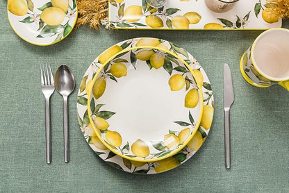 Bico Lemon Dreams Pasta Bowls, 35oz Salad Bowl Set of 4, Large Ceramic Serving Dinner Bowls for Soup and Cereal, Microwave and Dishwasher Safe, Gift for Housewarming and Thanksgiving