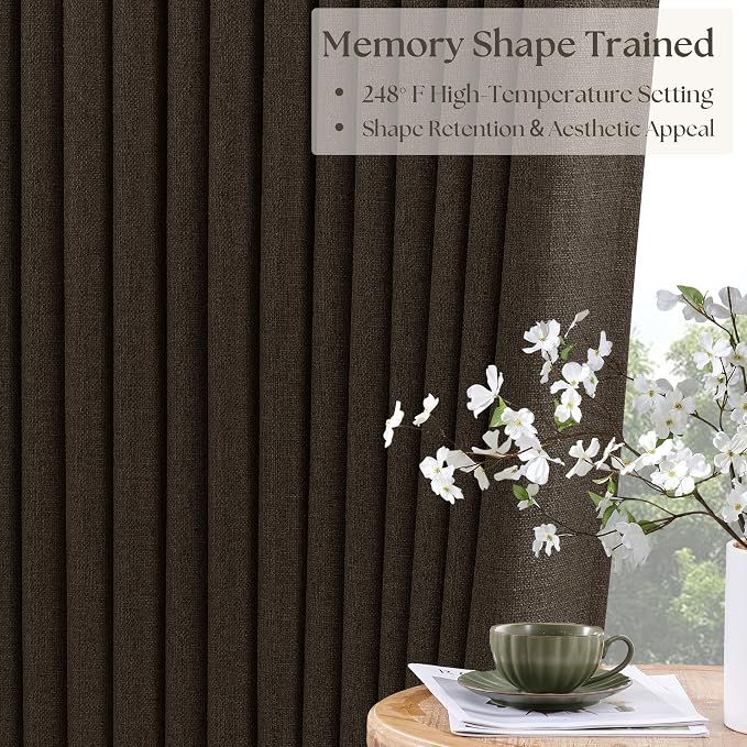 Chocolate Brown Pleated Linen Blackout Curtains 86 Inches Long | - Image 9