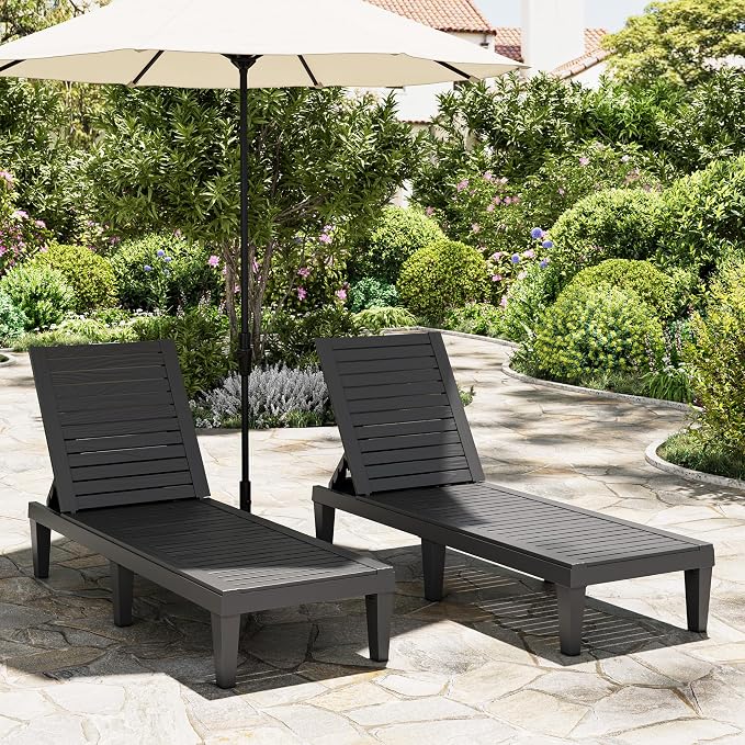 Outdoor Lounge Chairs Set of 2, 5-Position Adjustable Tanning Chairs by NBYSGO