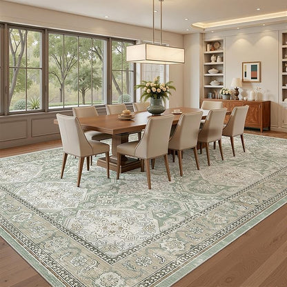 Soalmost 8x10 Area Rugs Large Washable Living Room Rug Non-Slip Green/Brown | - Image 4