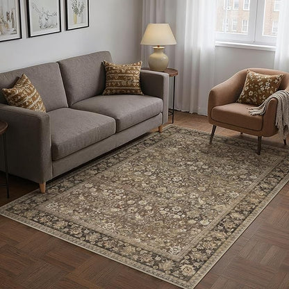 3x5 Brown Vintage Floral Washable Area Rug - Image 3