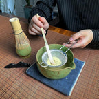Matcha Whisk Set (7pcs) - Matcha Set with Whisk,Pouring Spout Bowl,Chasen Holder,Powder Sifter,Bamboo Scoop with Stand,Tea Cloth,Perfect Tools Kit for Tea Ceremony (Matcha Green)