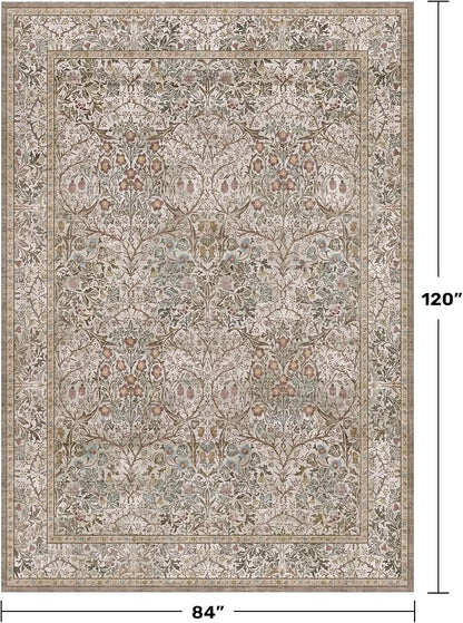 Vintage Moss Green Living Room Rug, 7x10 Washable Large Area Rugs - Image 2