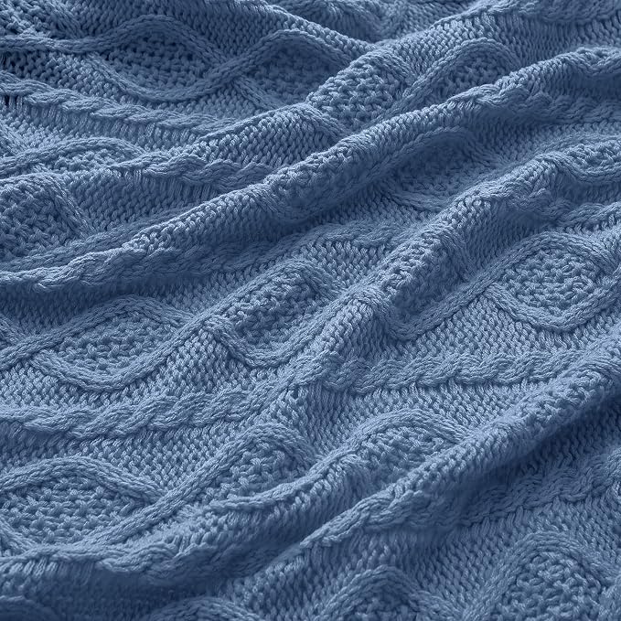 Homiest Dusty Blue Cable Knit Throw, 60 x 80 Inch, Lightweight Acrylic Knitted - Image 5