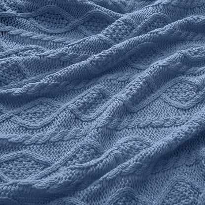 Homiest Dusty Blue Cable Knit Throw, 60 x 80 Inch, Lightweight Acrylic Knitted - Image 5