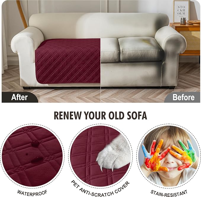 Genina Waterproof Couch Cover, Washable Anti-Slip 78inch Sofa Covers - Image 4