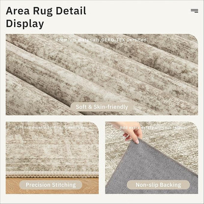 Soalmost 10x14 Area Rugs for Living Room Washable Rug Non-Slip Brown | Large - Image 6