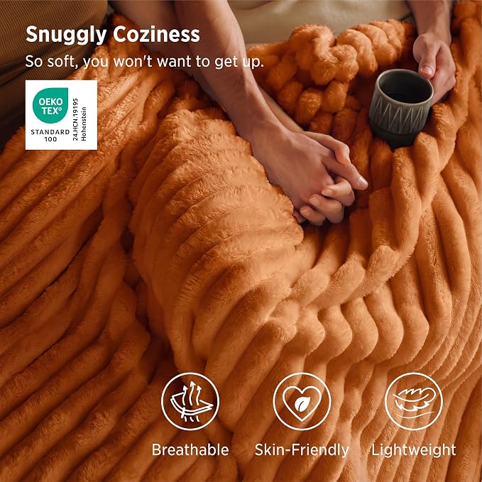 Bedsure Soft Twin Blanket for Bed Decor Gifts Burnt Orange 60"x80" | Birthday - Image 3