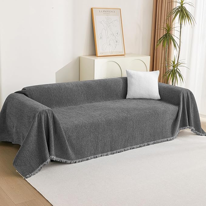MYSKY HOME Boho Couch Cover Charcoal Gray Sofa Covers - Image 8