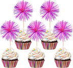 30 PCS Foil Firework Cupcake Toppers Happy Birthday Cupcake Toppers Sparkle Tinsel Flower Drink Stirrers Cocktail Fruit Toothpicks for Valentine's Day Baby Shower Party Cake Decor Supplies Rose Red