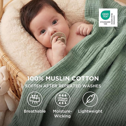 Bedsure 100% Cotton Muslin Throw Blanket Large 50x70 Inches - Image 2