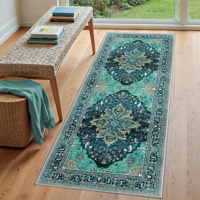 RELEANY Washable Area Rug, Runner 3'x8', Teal | Non-Slip, Water Repellent - Image 3