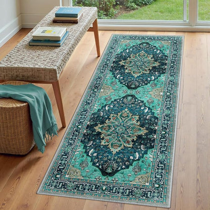 RELEANY Washable Area Rug, Runner 3'x8', Teal | Non-Slip, Water Repellent - Image 3