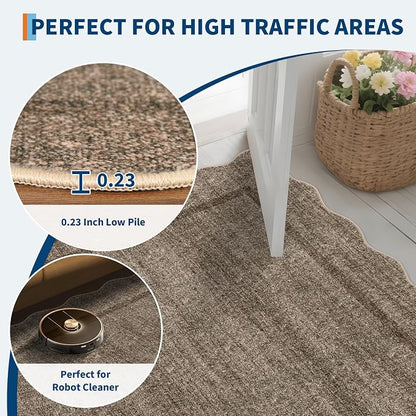 GarveeHome Scalloped Washable Runner Rug 2x10 Kitchen Runner Non Slip Taupe | - Image 5