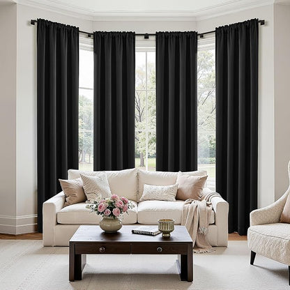 MIULEE 84 Inch Length Black Blackout Bedroom Curtains Set of 4 | Thermal by MIULEE