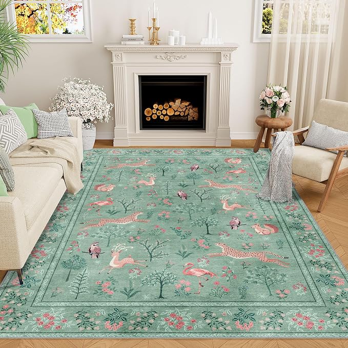 DUKINO 6x9 Area Rug, Washable Animal Living Room Rug Non Slip, Teal | Soft by DUKINO