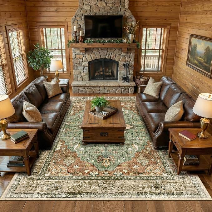 RELEANY Washable Area Rug, Large 9'x12', Brick/Brown/Green | Non-Slip, Water - Image 3