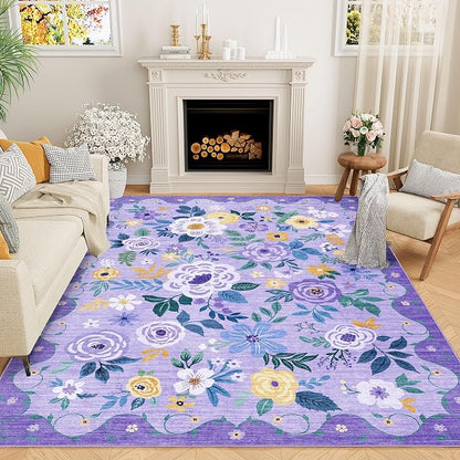 DUKINO 5x7 Area Rugs, Floral Washable Rug by DUKINO
