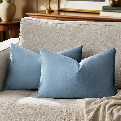 GIGIZAZA Stone Blue Velvet Throw Pillow Covers 12x20 Pack of 2 | Decorative - Image 6