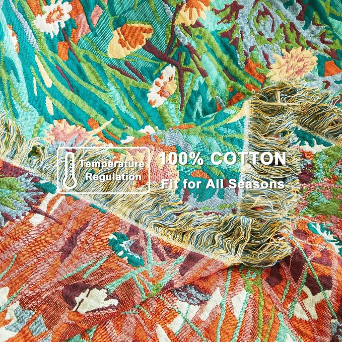 LUTBM Cotton Boho Blanket Queen Size Soft Summer Lightweight Bed Quilt Floral - Image 6