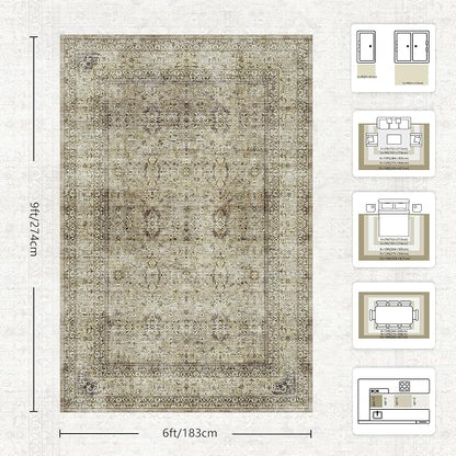 6x9 Area Rugs - Washable Vintage Retro Living Room Rug, Soft Ultra Thin Non - Image 2