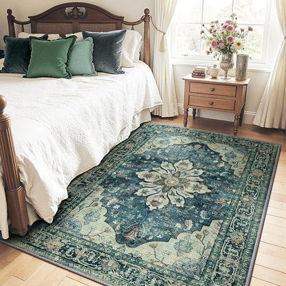 RELEANY Washable Area Rug, Water Repellent, Pet Friendly, Vintage Floral Boho by RELEANY