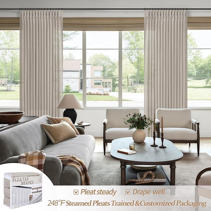70 Inch Extra Wide Pinch Pleated Linen Light Filtering Dining Room Curtains 102 - Image 6