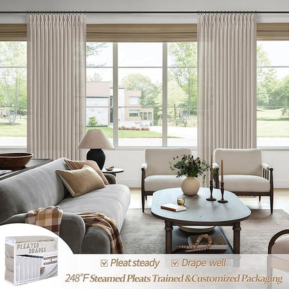 70 Inch Extra Wide Pinch Pleated Linen Light Filtering Dining Room Curtains 102 - Image 6