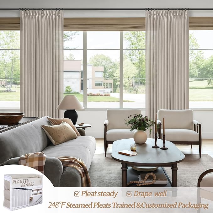 Greyish Brown Pleated 90 Inch Bedroom Curtains 2 Panels Set, Memory Shape Pinch - Image 5
