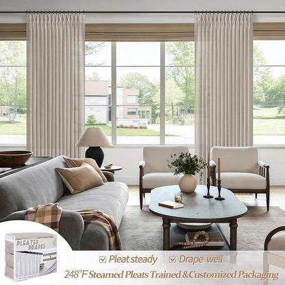 Greyish Brown Pleated 90 Inch Bedroom Curtains 2 Panels Set, Memory Shape Pinch - Image 5