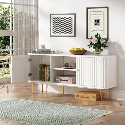ARTPOWER 55” Fluted TV Stand, Mid Century Modern White TV Stand - Image 5