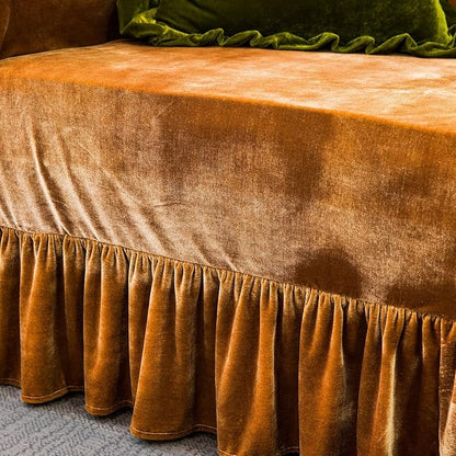 Velvet Sofa Cover Soft Decorative Luxurious Solid Exquisite Ruffle Trim - Image 6