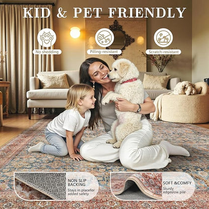 6x9 Area Rugs - Washable Vintage Retro Living Room Rug, Soft Ultra Thin Non - Image 5