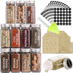 SWOMMOLY 36 Glass Spice Jars with 703 Spice Labels, Empty Square Spice Bottles 4 oz with Pour/Sift Shaker Lid, Airtight Cap, Chalk Marker and Funnel Complete Set