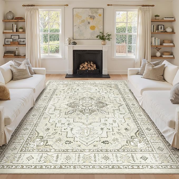 8x10 Area Rugs for Living Room, Large Washable Rug, Dining Room, Low Pile by Zesthome