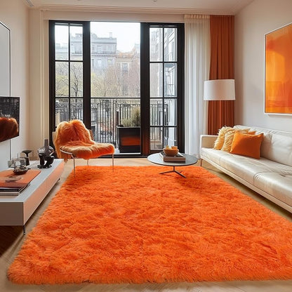 Orange Rugs for Living Room Bedroom, 5x8 Fluffy Bedside Area Rug, Soft Plush - Image 5