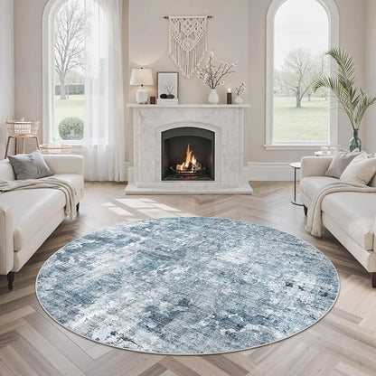 Soalmost Abstract 5x5 Round Rug 5ft Circle Living Room Rugs, Low Pile Stain - Image 4