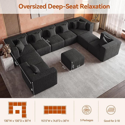 MONVANE Modular Sectional Sofa, Oversized 10 Seat Convertible U Shaped Couch - Image 3