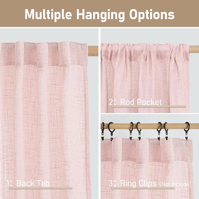72 inch Pink Semi Sheer Linen Curtains - Image 3