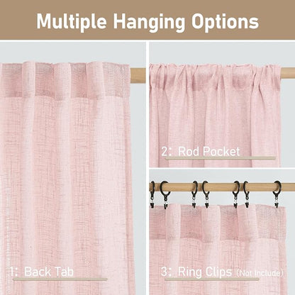 72 inch Pink Semi Sheer Linen Curtains - Image 3