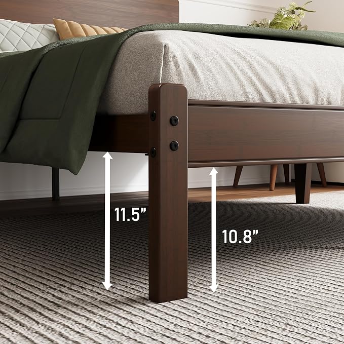 BOSRII 14in High Solid Bamboo Wood Platform Queen Size Bed Frame - Image 6