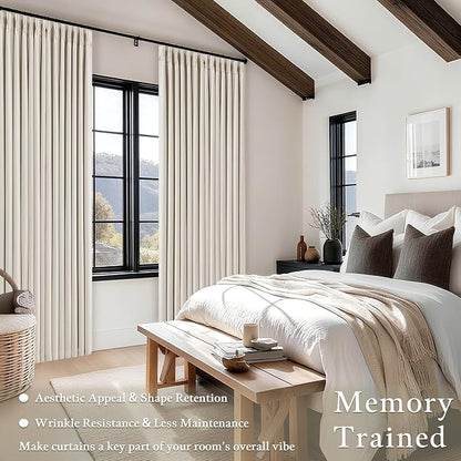 100 Inch Blackout Linen Curtains Pinch Pleated Back Tab Dual Layer W40xL100 | - Image 6