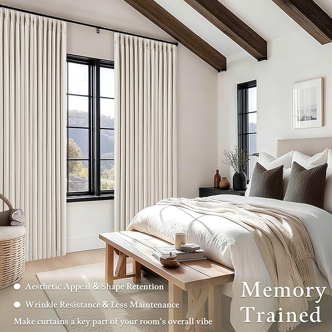 105 Inch Blackout Linen Curtains Pinch Pleat Bedroom Living Room Natural | Room - Image 5