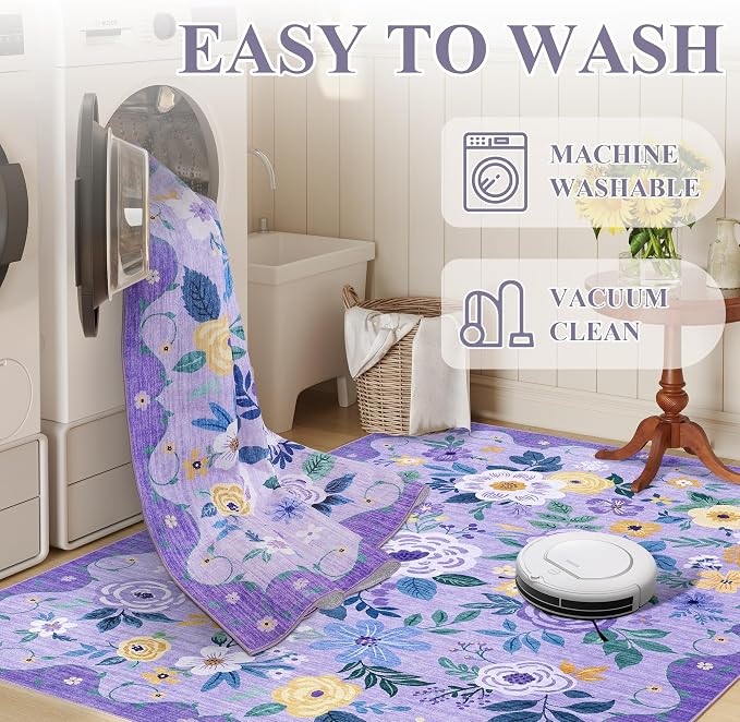 DUKINO 6x9 Area Rugs, Floral Washable Rug - Image 7