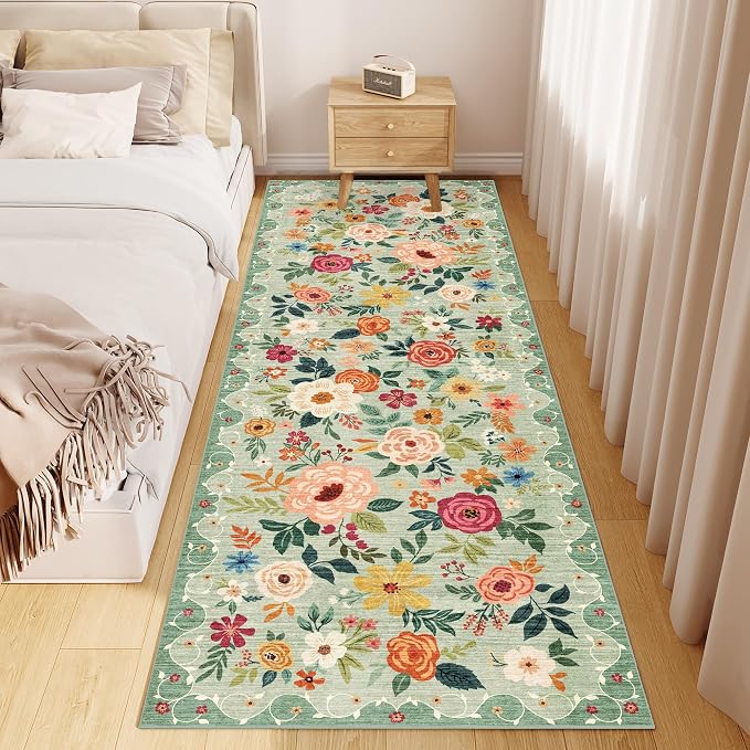 DUKINO 2x10 Runner Rug, Floral Washable Kitchen Runner Rug Non Slip, Low Pile - Image 5