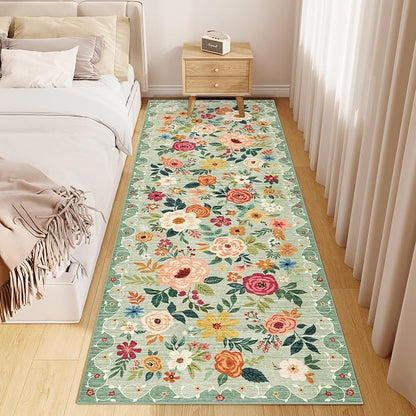 DUKINO 2x10 Runner Rug, Floral Washable Kitchen Runner Rug Non Slip, Low Pile - Image 5
