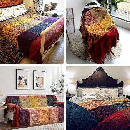 Bohemian Throw Blanket Hippie Chenille Jacquard Tassels Soft Chair Cover - Image 2