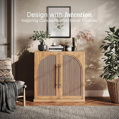 BELLEZE Modular Sideboard with Double-Arc Wood Doors, Small Arched Buffet - Image 3