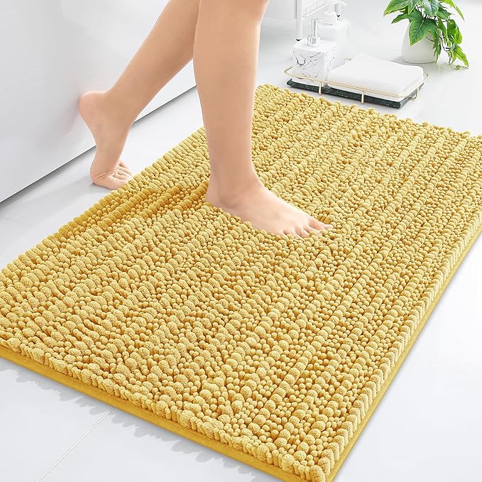 Arotive Luxury Chenille Bathroom Rug Mat, Extra Soft Thick Absorbent Shaggy Bath Rugs, Non-Slip Machine Wash Dry, Plush Bath Mats for Bathroom, Shower and Tub, 30x20, Yellow